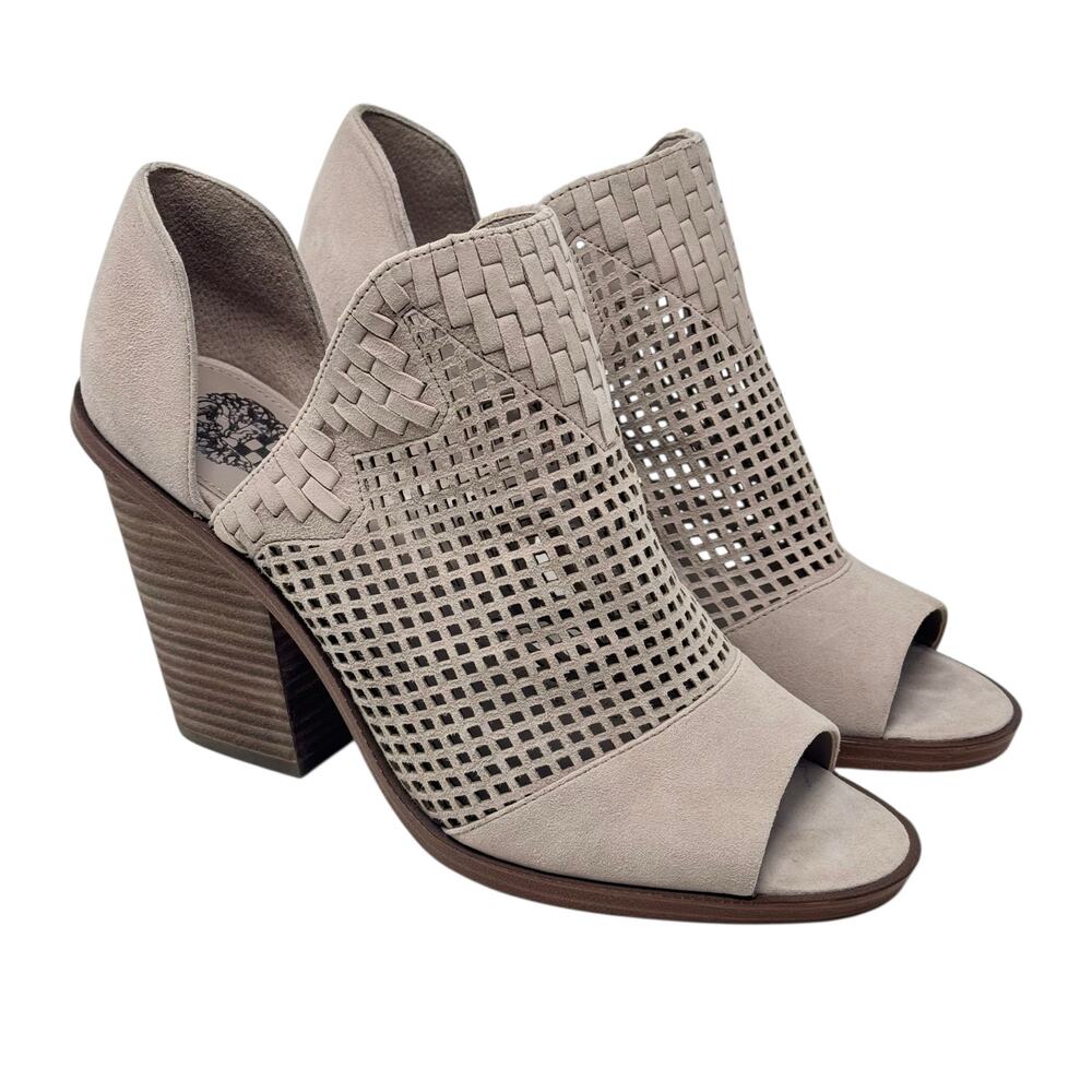 Vince Camuto Women’s Fritzey Taupe Suede Cut Out Block Heel Bootie Size 10
